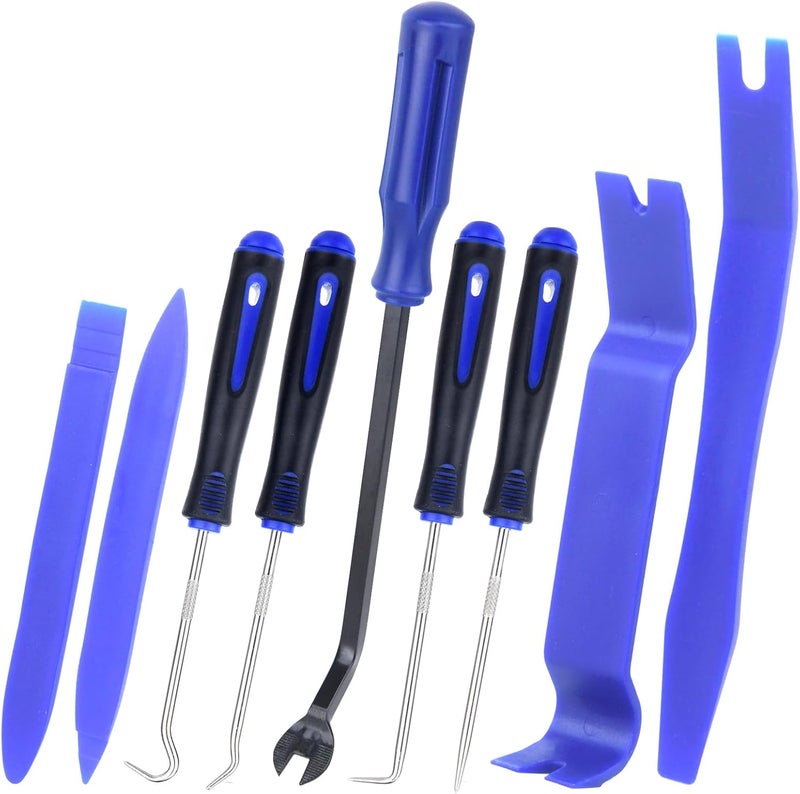 Xinodle 9Pcs Auto Trim Removal Tool Kit with Plastic Pry Tool, Fastener Clip Pliers, Car Interior Panel Door Window Removal Tools, Clip Remover Tool with Precision Hook and Pick Set for Automotive - Image 1